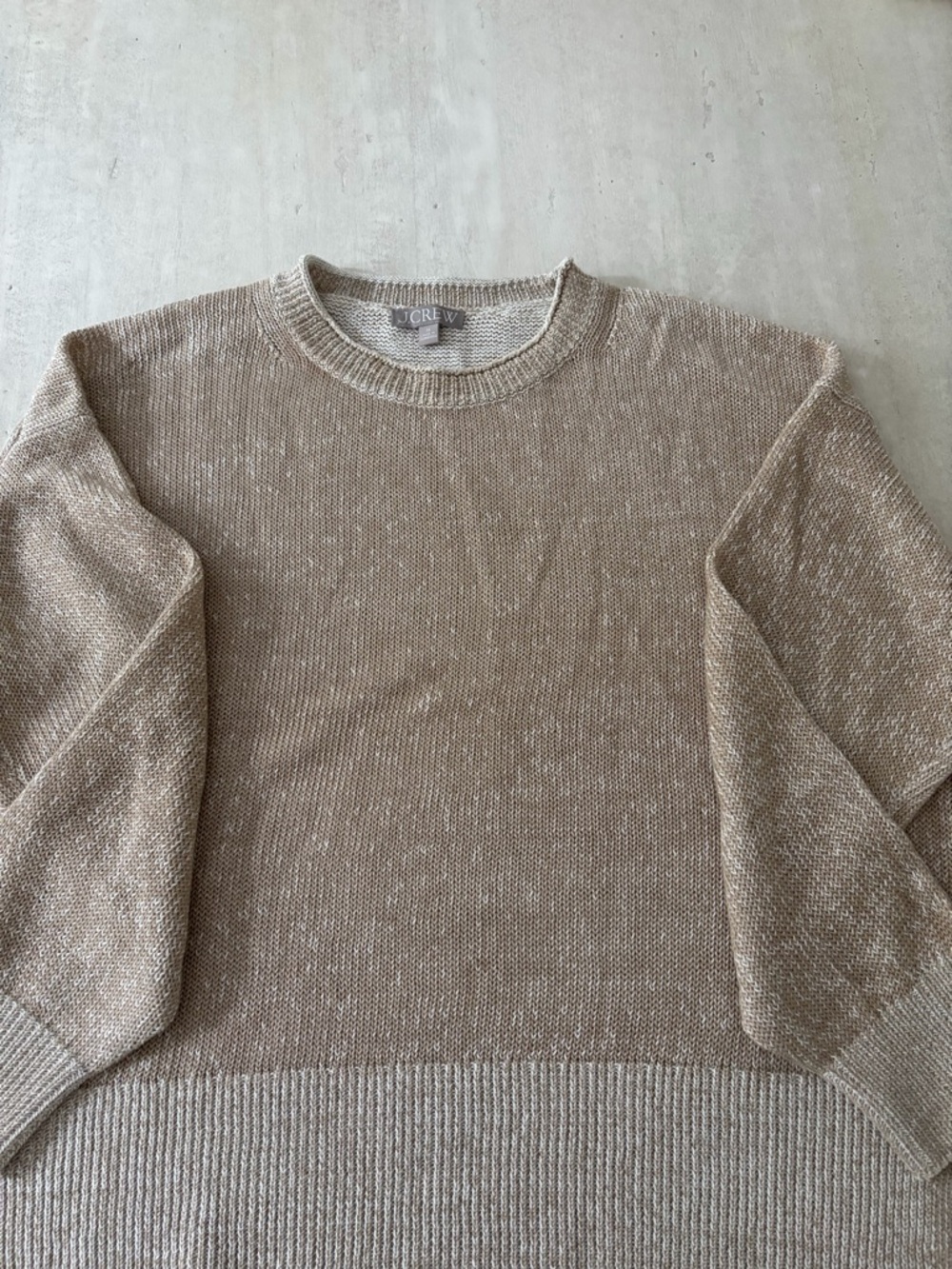 J. Crew Neutral Tan Crewneck Linen Sweater